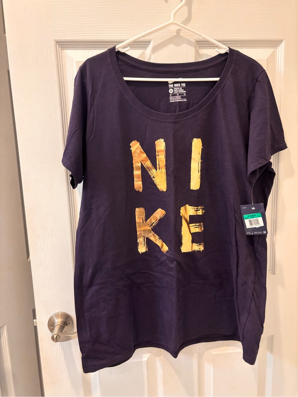 Nike Navy Short Sleeve Graphic Tee with Gold Print
